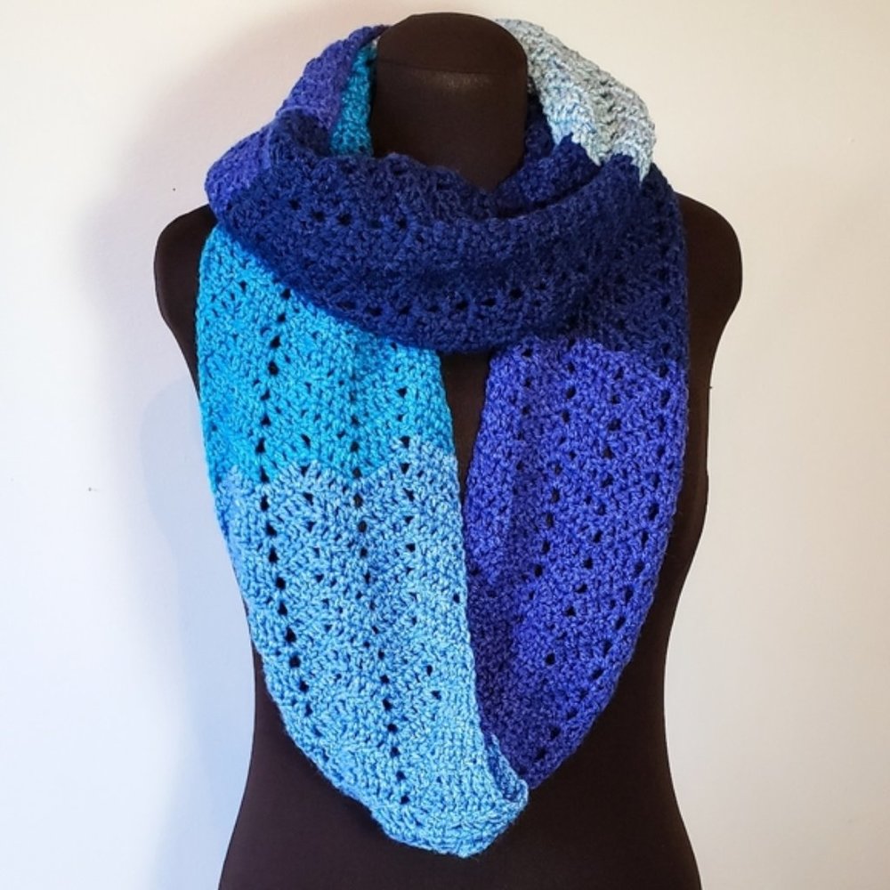 Multi-Blue Handmade Crochet Infinity Scarf